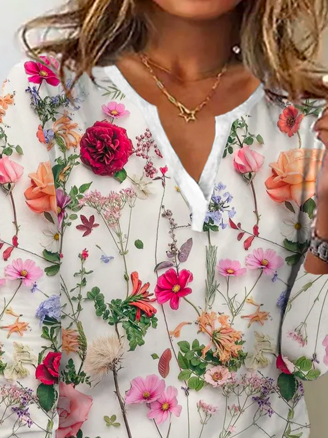 Long Sleeve Floral Casual Blouse