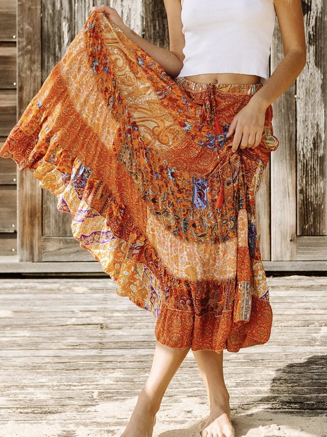 Vacation Ethnic Loose Skirt