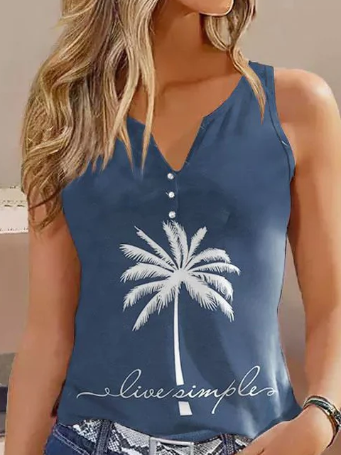 Loose Printing Casual Notched Tank Top