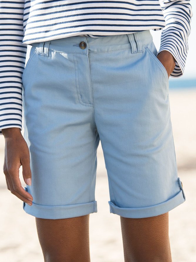 Plain Loose Buttoned Casual Shorts