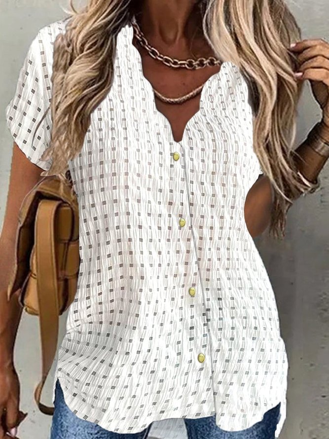 V Neck Casual Buckle Loose Blouse Tunic