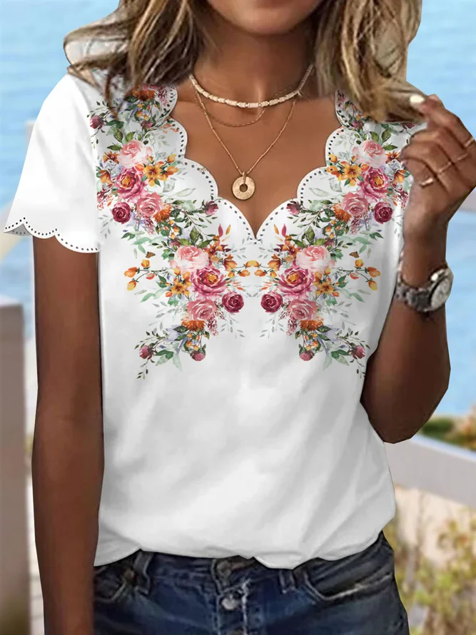 Floral Jersey Lace Collar Blo...