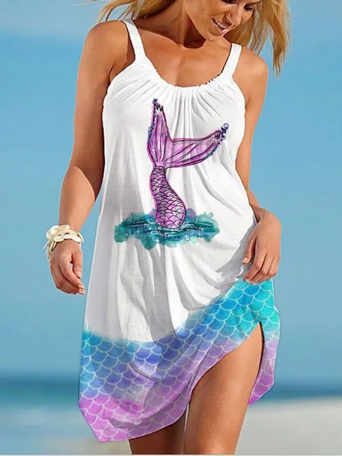 Casual Marine Life Scoop Neck Printing Coverup