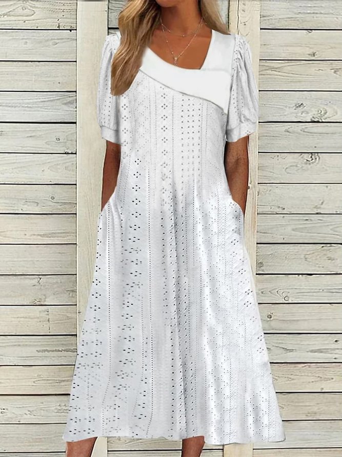 Polyester Cotton Casual Asymmetrical Plain Dress