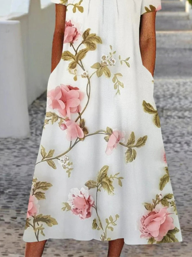 Floral Crew Neck Loose Casual Dress
