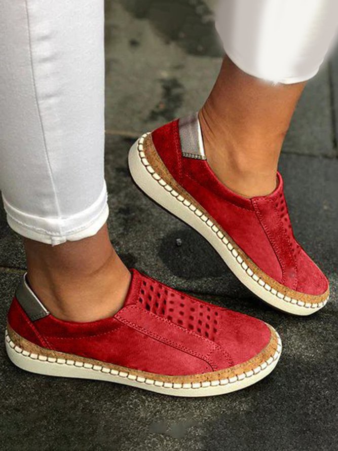 Women Green Slide Hollow-Out Round Toe Casual Pu Sneakers Flats | noracora