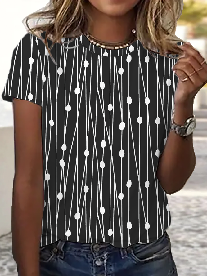 Women's Casual Holiday Weekend T-shirt Tee polka dots Short Sleeve Print Geometric Round Neck Basic Top