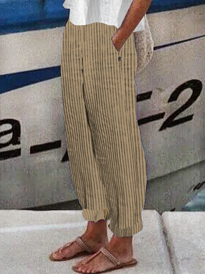 Cotton And Linen Striped Linen Loose Pants