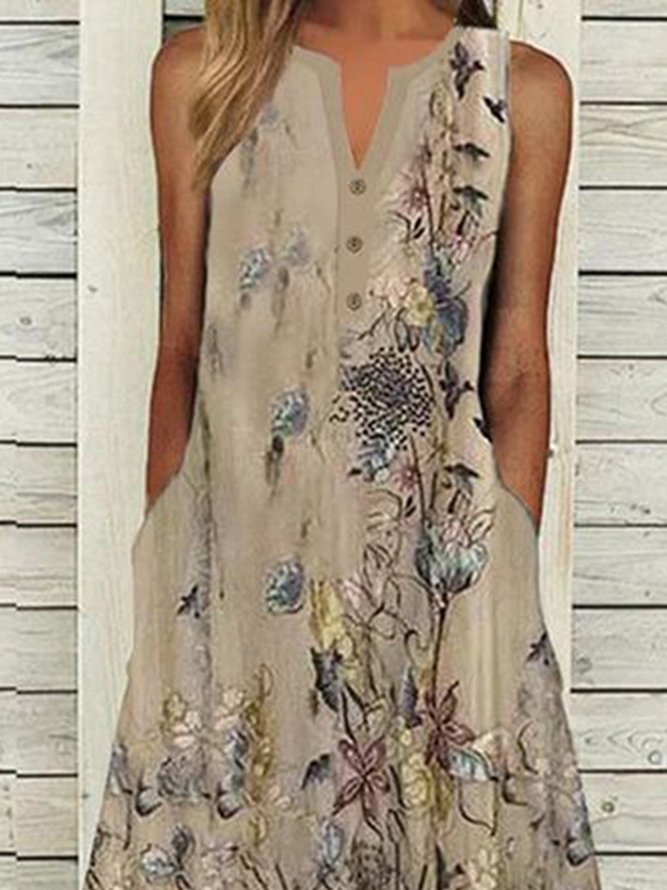 Floral Buckle Casual Vacation Loose Dress