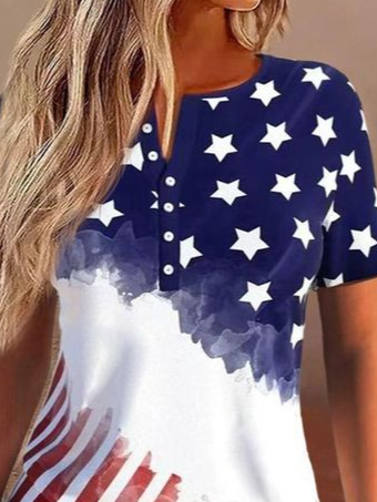 Casual Buckle Independence Day Jersey Blouse