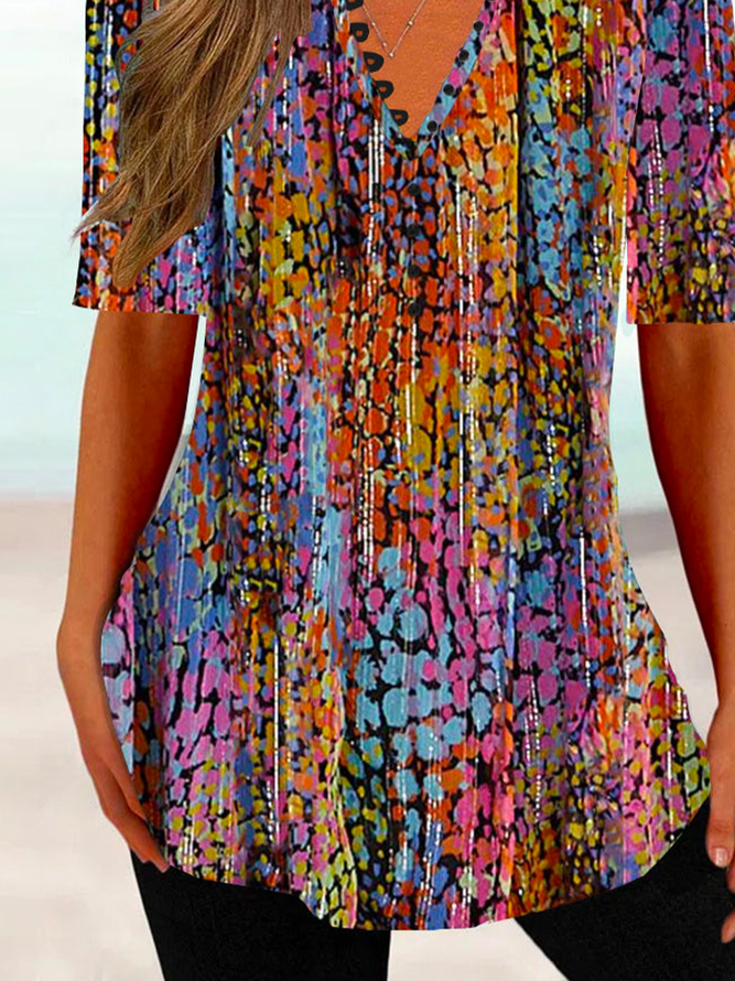 Casual Abstract Printed Notched Buttoned Blouse