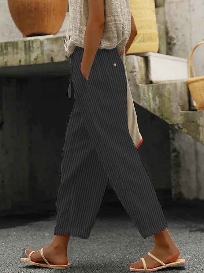 Striped Cotton Loose Casual Pants