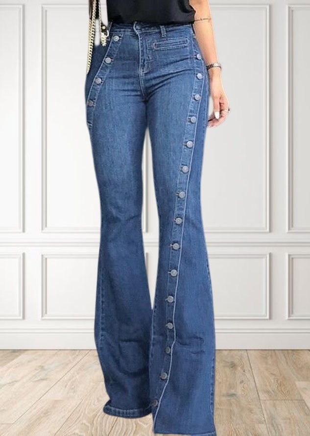 Women Casual Plain All Season Natural No Elasticity Regular Fit Denim Long H-Line Jeans