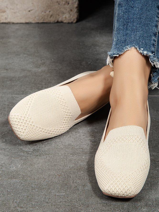 Casual Breathable Mesh Fabric Square Toe Slip On Shoes