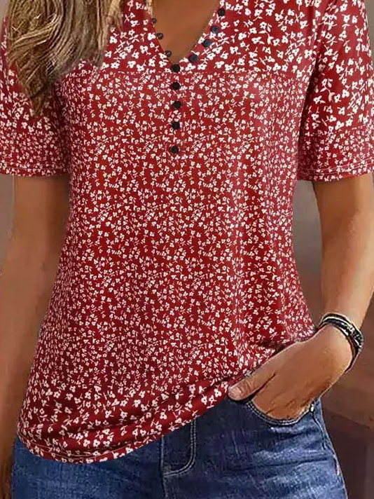 Crew Neck Casual Buckle Loose Blouse