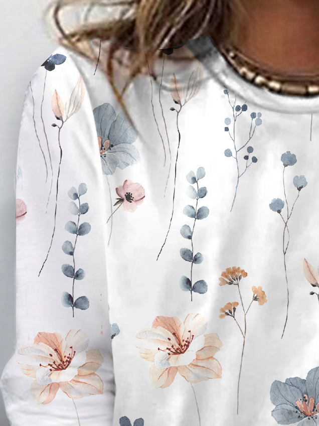 Floral Print Casual Crew neck Long Sleeve T-Shirt