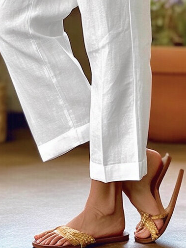 Plain Linen Cotton And Linen Loose Pants