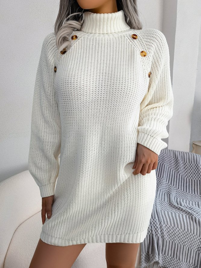 Casual Turtleneck Plain Sweater Dress