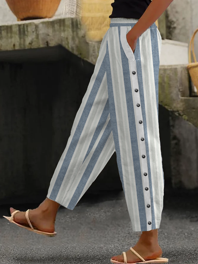 Striped Casual All Season Natural Loose Ankle Pants Straight pants H-Line CC Pants for Women