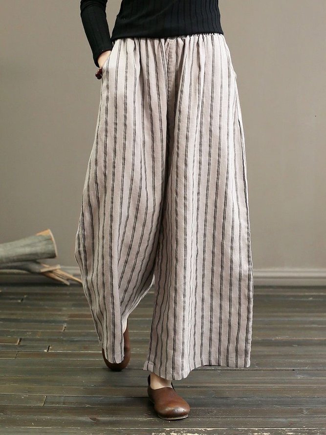 Casual Cotton Loose Striped Pants