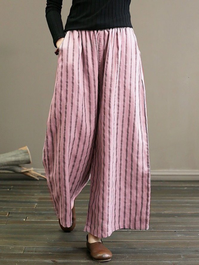 Casual Cotton Loose Striped Pants