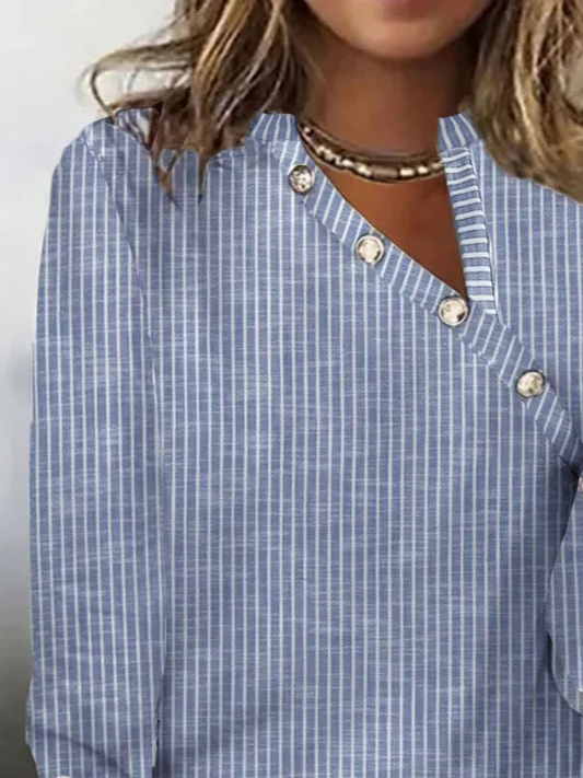 Buttoned Detail Casual Asymmetrical Neck T-Shirt