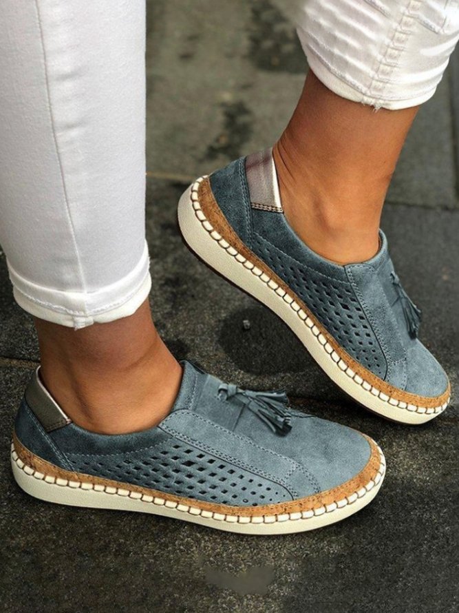 Women Green Slide Hollow-Out Round Toe Casual Pu Sneakers Flats | noracora