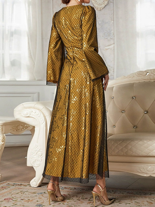 Women Plain Square Neck Long Sleeve Comfy Elegant Maxi Dress