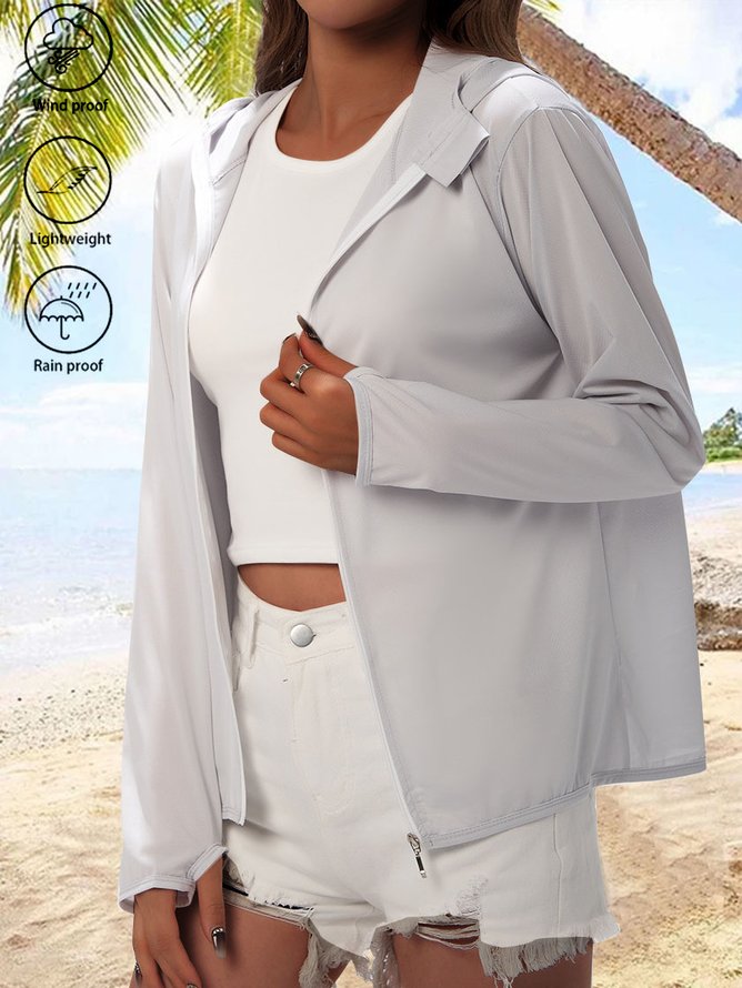 Hoodie Long Sleeve Plain Zipper Regular Loose Trench Coat For Women