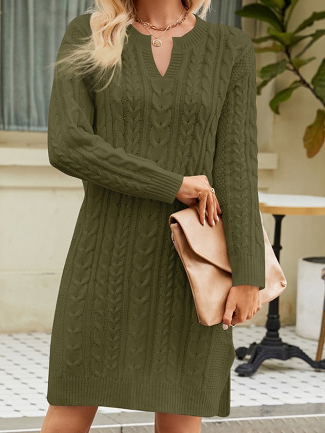 Women Plain V Neck Long Sleeve Comfy Elegant Short Sweater Dress