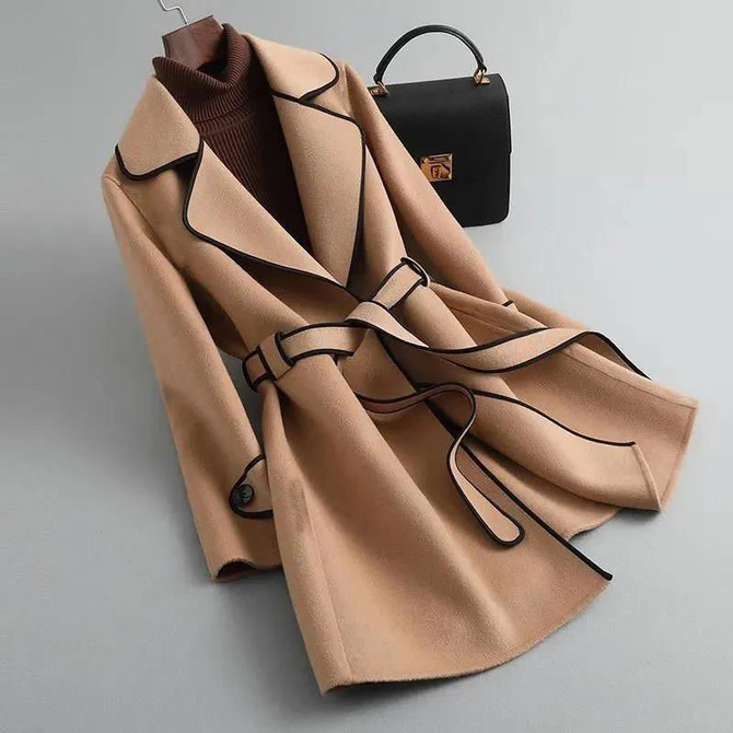 Lapel Collar Long Sleeve Plain Heavyweight Loose Coat For Women