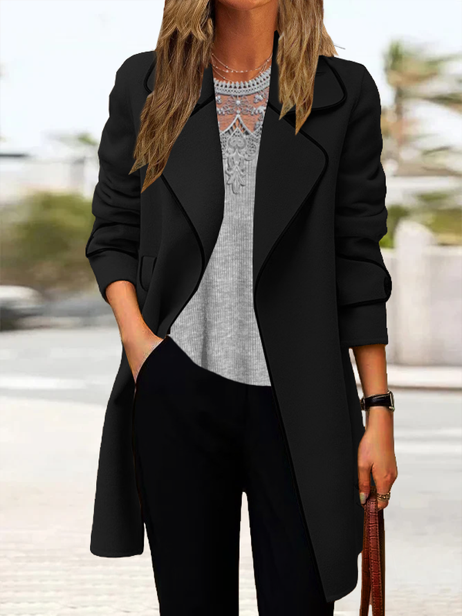 Lapel Collar Long Sleeve Plain Heavyweight Loose Coat For Women