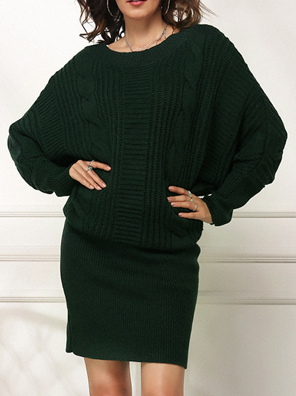 Women Geometric Crew Neck Long Sleeve Comfy Simple Short Sweater Dress