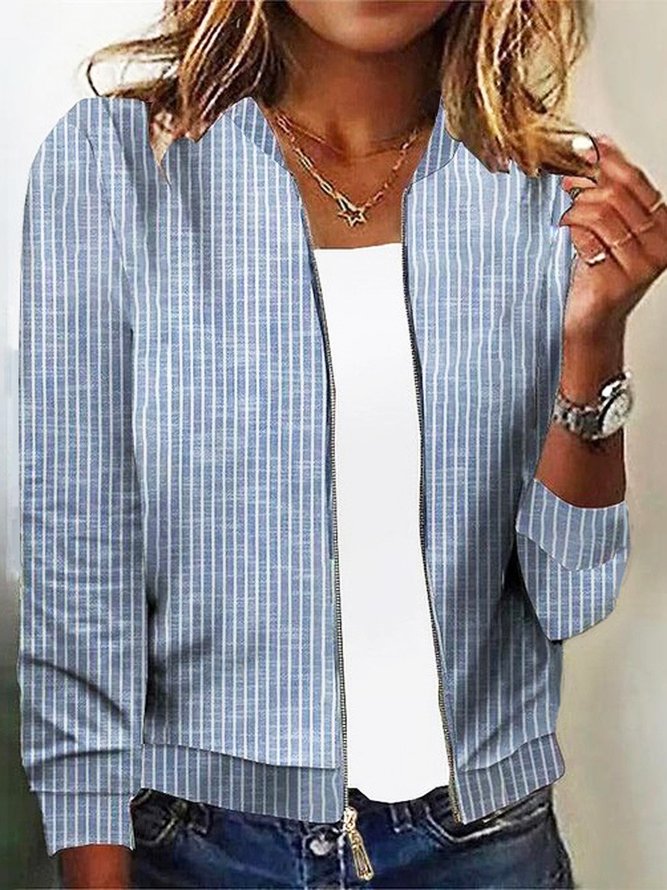 Long Sleeve Striped Regular Micro-Elasticity Loose Jacket For Women