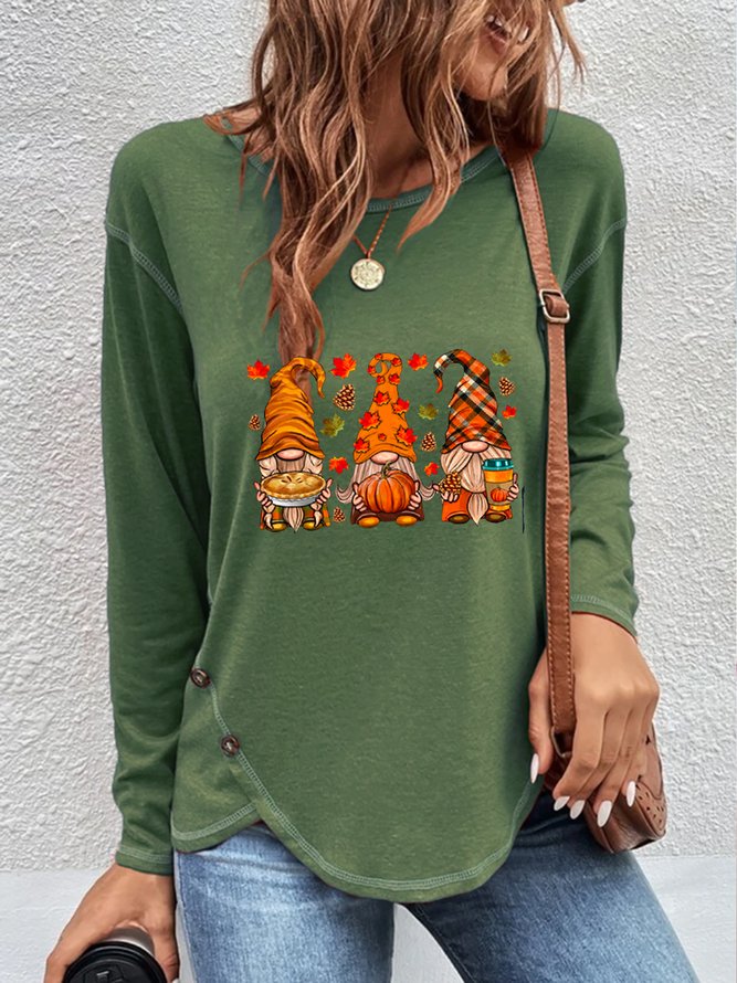 Halloween Loose Casual Buttoned Tunic T-Shirt