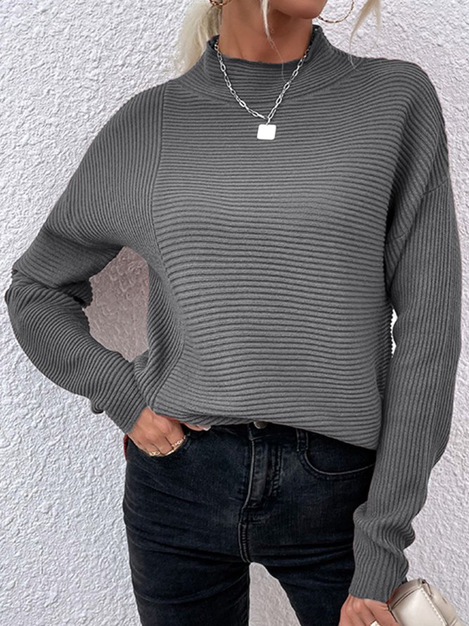 Casual Turtleneck Plain Sweatshirt