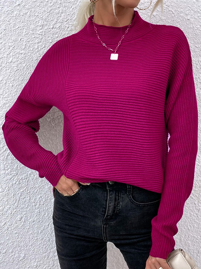 Casual Turtleneck Plain Sweatshirt