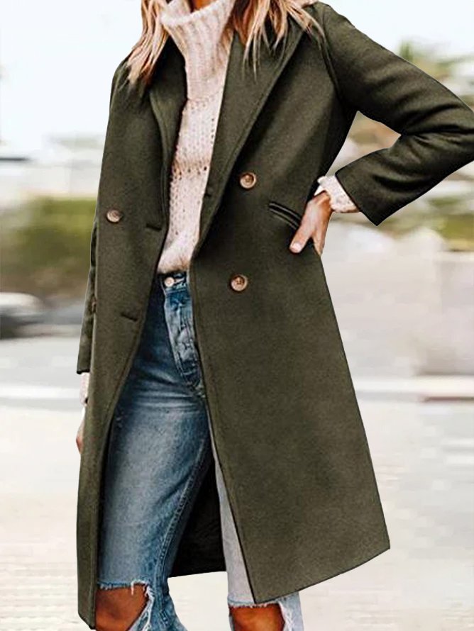 Shawl Collar Long Sleeve Plain Regular Loose Coat For Women