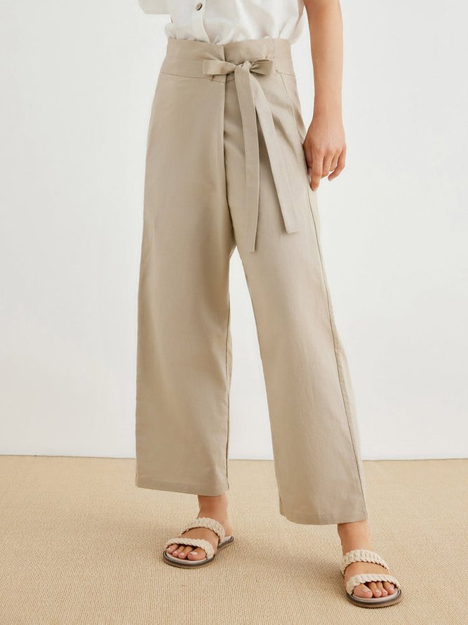 Plain Summer Linen Linen No Elasticity Daily Loose Capris H-Line Pants for Women