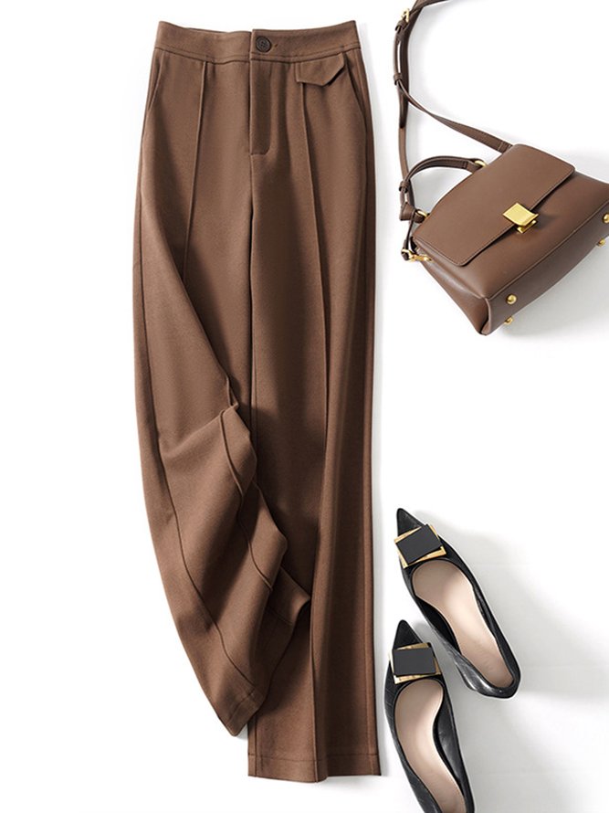 Women Casual Plain Spring/Fall Micro-Elasticity Loose Straight pants Long H-Line Regular Pants