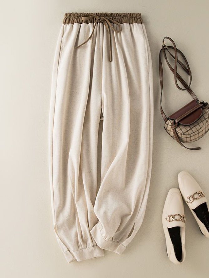 Women Casual Plain Spring/Fall Natural No Elasticity Loose Harem pants Long H-Line Pants