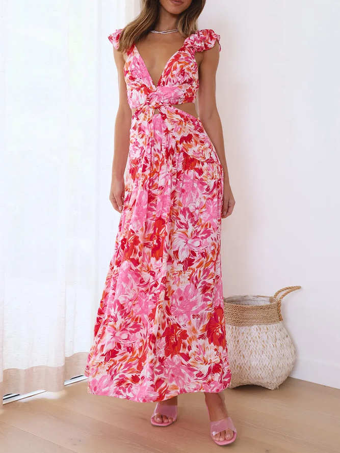 Floral Summer Vacation Natural No Elasticity Loose Maxi A-Line Regular Dresses for Women