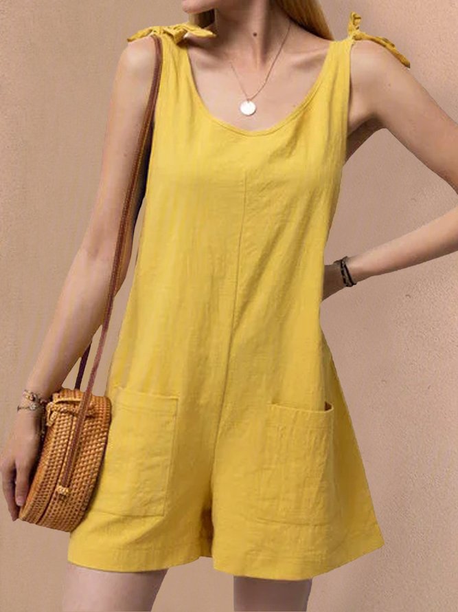 Pockets Sleeveless Casual Linen Rompers Clothing Noracora Jumpsuits