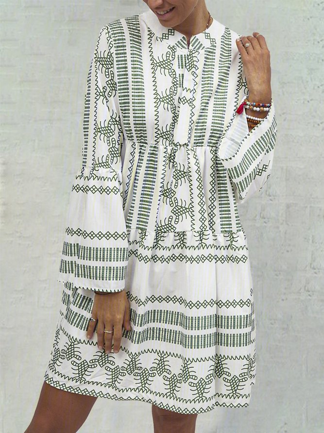 Summer Fashion Woman Bell Sleeves Printed Holiday Dress