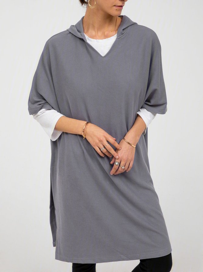 Gray Half Sleeve Hoodie Casual Wool Blend Plain T-Shirts | noracora