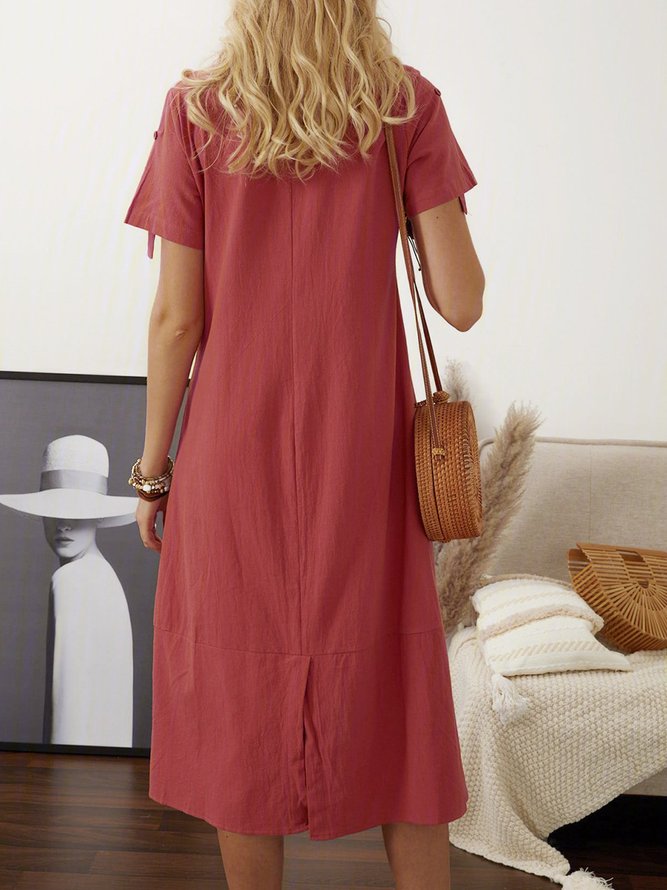 Summer Holiday Buttoned Solid Casual Shirt Dress