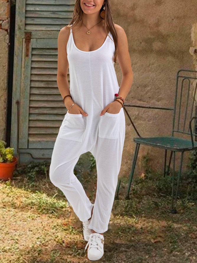 Sleeveless Casual Solid Jumpsuit & Romper