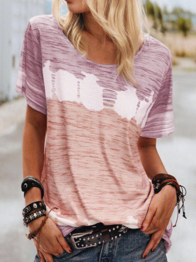 Short Sleeve Casual Abstract Round Neck T-shirt