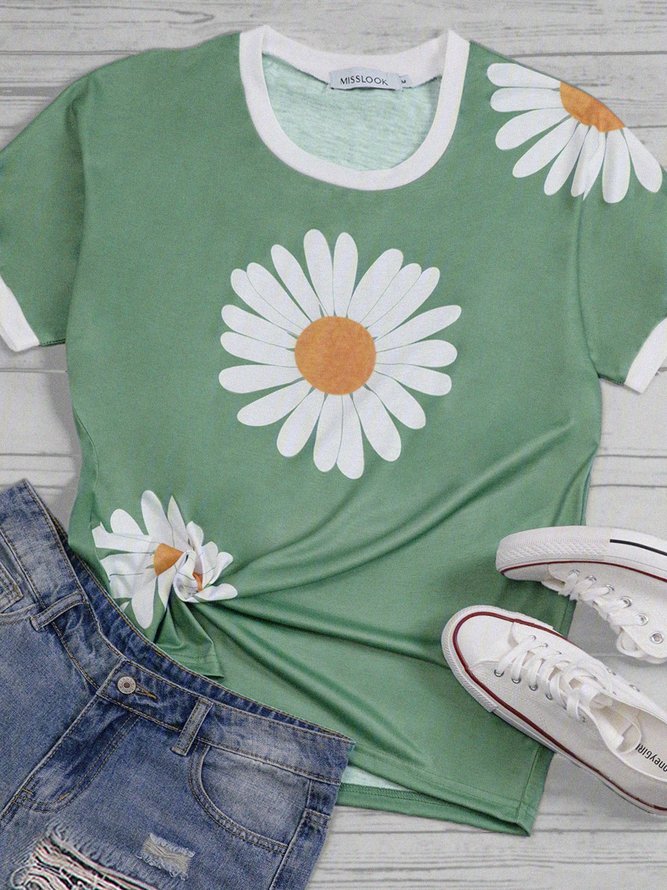 Plus size Short Sleeve Daisy Casual Tshirt noracora