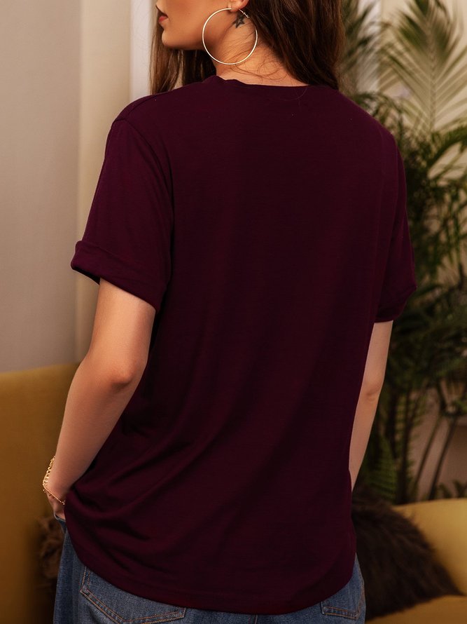 Casual knitted crew neck print T-shirt